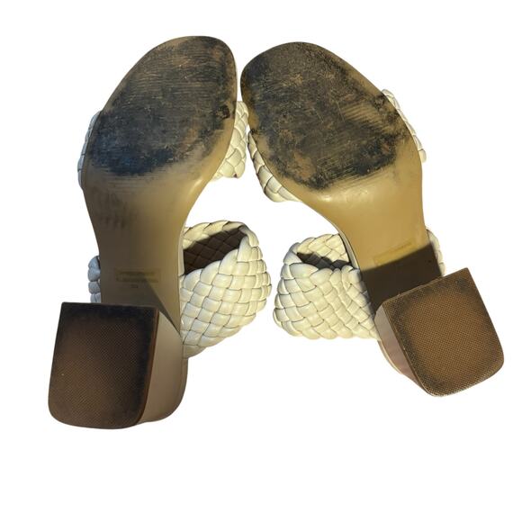 Steve Madden Woven Block Heel Sandals Size 8 White Braided Mule Heels Summer - Picture 8 of 8